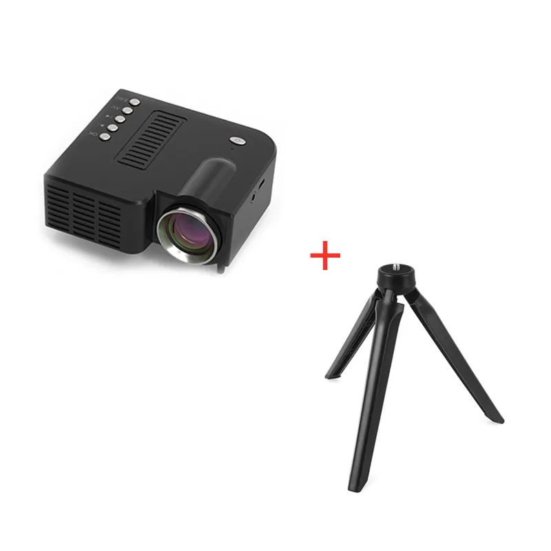 black with holder UNIC UC28CB 1080P Портативный светодиодный проектор для кинотеатра мини-проектор USB/SD/AV вход мини-проектор для развлечений - Цвет: black with holder