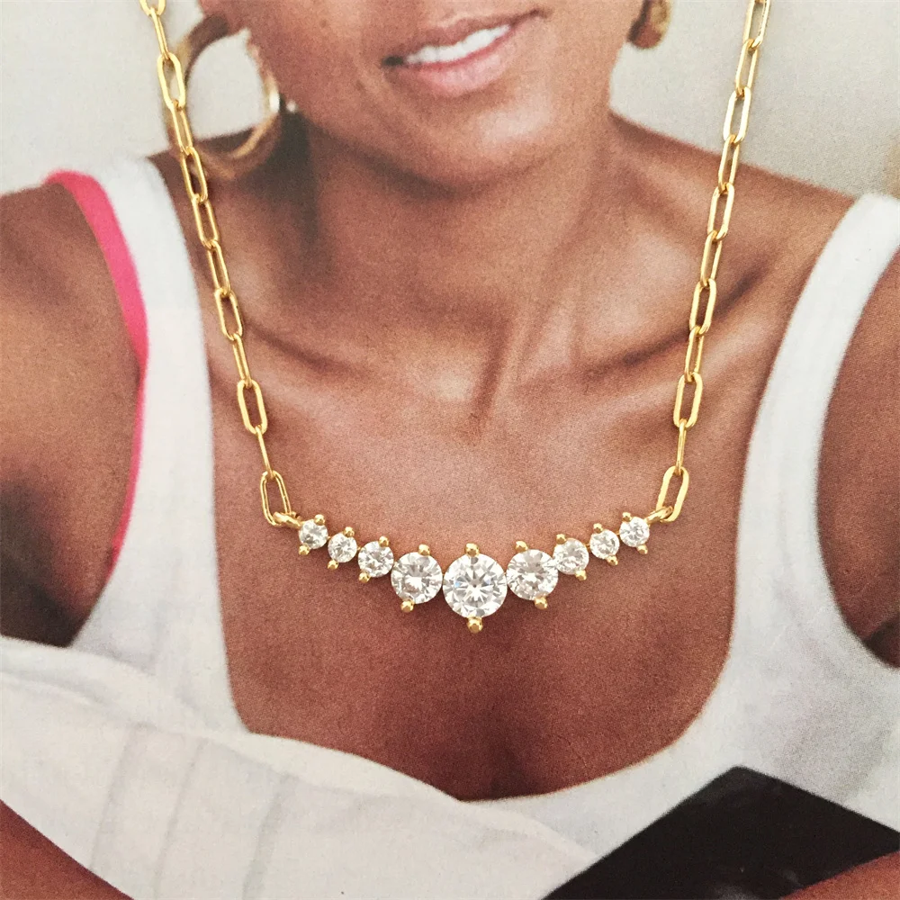 

Элегантное ожерелье с подвеской из 18-каратного золота с блестящим прозрачным цирконием для женщин и девушек, прекрасные современные велико...