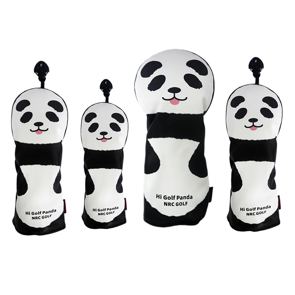 

4Pcs Golf Club Head Cover Wood Driver Headcover Guard Panda Animal Lovely Fairway Head Cover With Number Tags