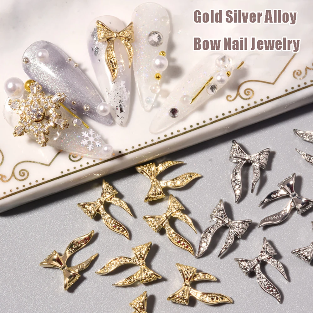 

20pcs Gold Silver Alloy Bow Nail Art Decorations 3D Charm Bow Ties Nail Jewelry Ornaments Fashion Manicure Accessories For Nails