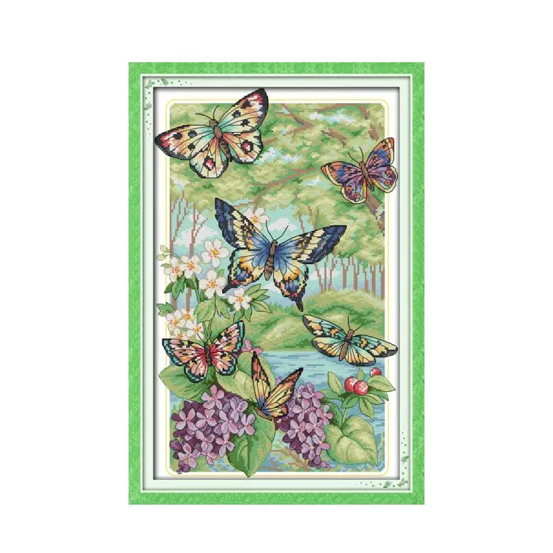 

Butterflies fly in the forest cross stitch kit 14ct 11ct pre stamped canvas embroidery DIY handmade needlework