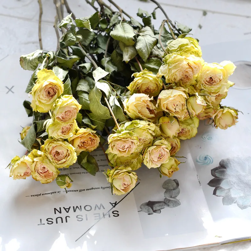 

Rushed Promotion 20pcs Yellow Rose Wedding Flowers Bunch Romantic Bubble Small Flower Dry Bouquet Home Red Decorate Furnishing
