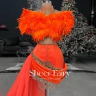 Роскошные оранжевые платья из двух частей с перьями для выпускного вечера для черных девушек сексуальное короткое мини коктейльное платье для вечерние НКИ 2022 платье на выпускной день рождения