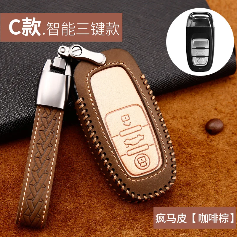 

Leather key cover Remote Smart Car Key Cover Fob Case Shell For Audi A1 A3 A4 A5 A6 A7 A8 Quattro Q3 Q5 Q7 car styling