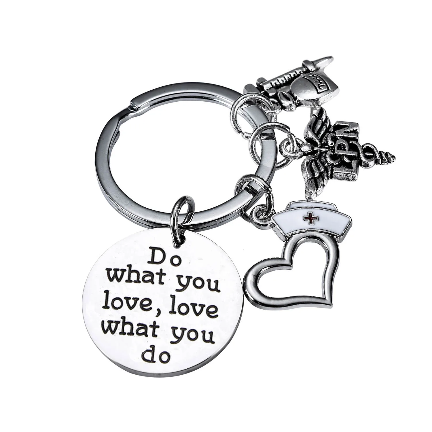 

12PC Do What You Love Love What You Do Keychain Love Heart Nurse First Aid Kit Caduceus Keyring Women Girls Nurse's Day Gift Hot