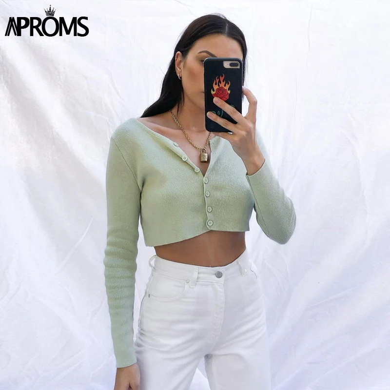 Женский вязаный кардиган в рубчик с длинным рукавом Aproms повседневный
