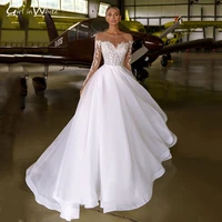 sequined long sleeve wedding dress 2022 off the shoulder lace illusion bride dresses button closure bridal gowns robe de mari%c3%a9e