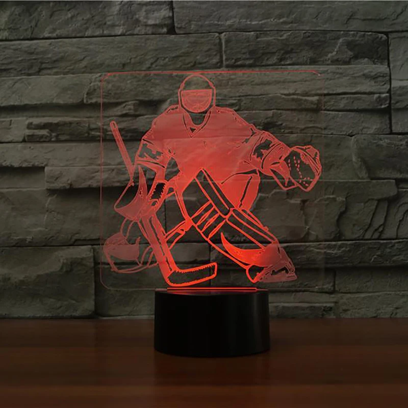 Хоккей на льду вратарь 3D светодиодный RGB Ночник светильник 7 цветов Изменение