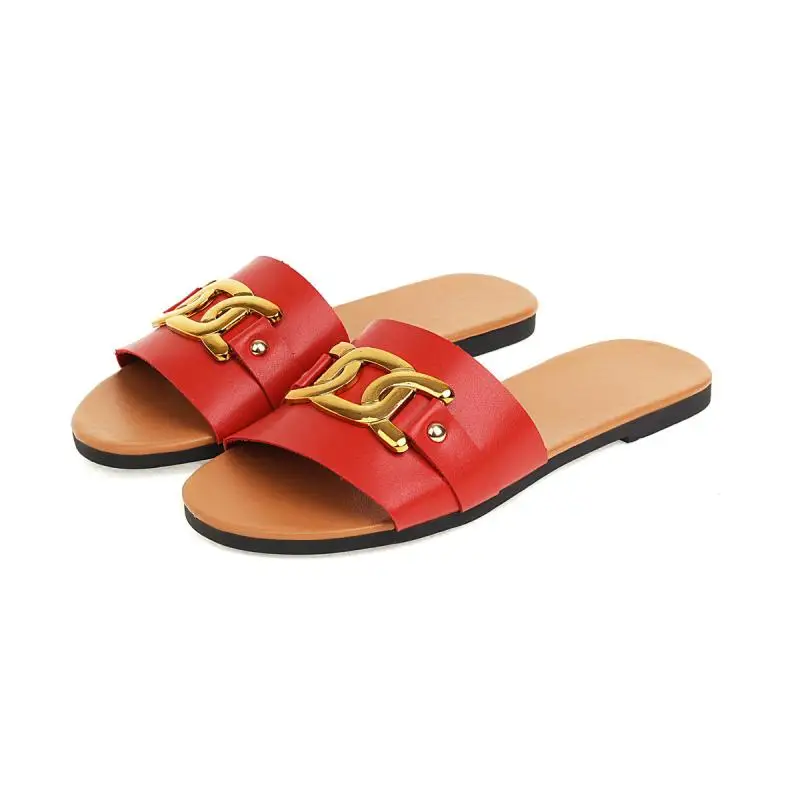 

Women Slippers Fashion Comfort Casual Flat Ladies Shoes Solid Color Summer Casual Metal Decoration Female Outdoor Beach Footwear