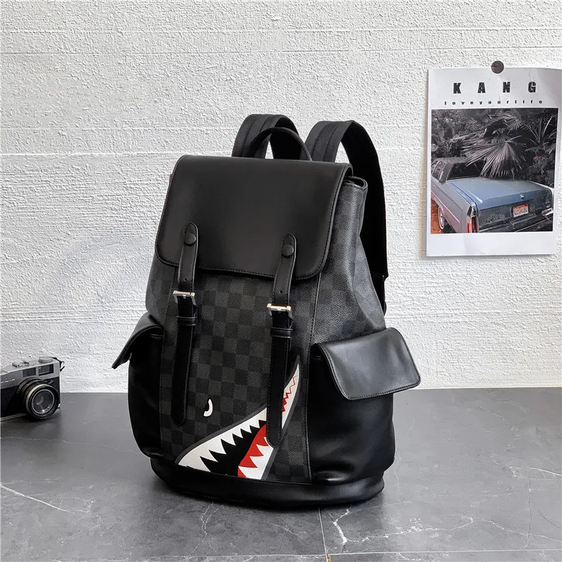 

new leather backpack men's and women's fashion personality shark backpack large capacity leisure leather bag fashion travel bag