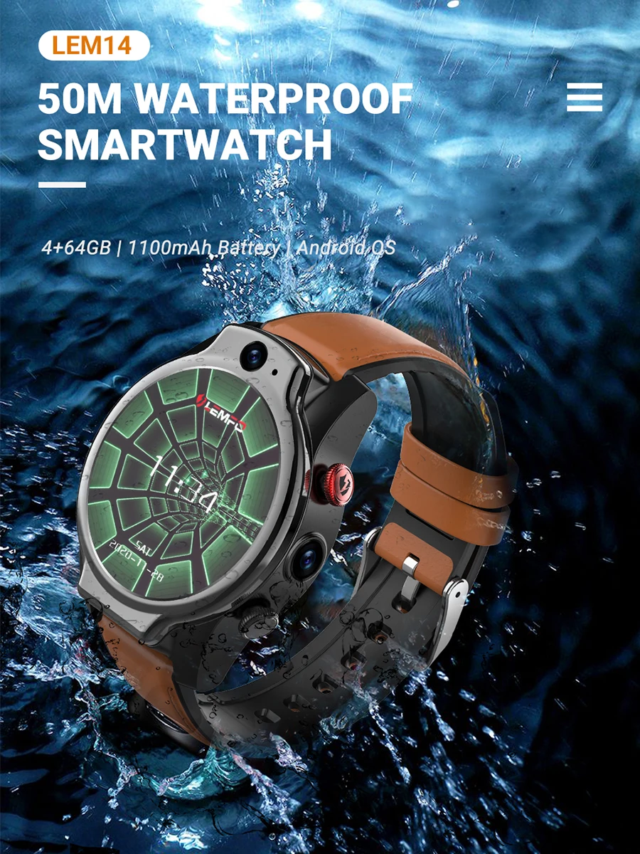 LEMFO smart watch LEM14 часы мужские 4G смарт LTE Smartwatch Android 10 64G ROM наручные 5ATM waterproof с SIM card camera