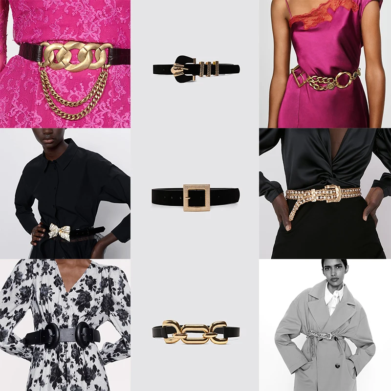 Новинка 2020 Модные Винтажные золотые металлические поясные цепочки ZA для женщин