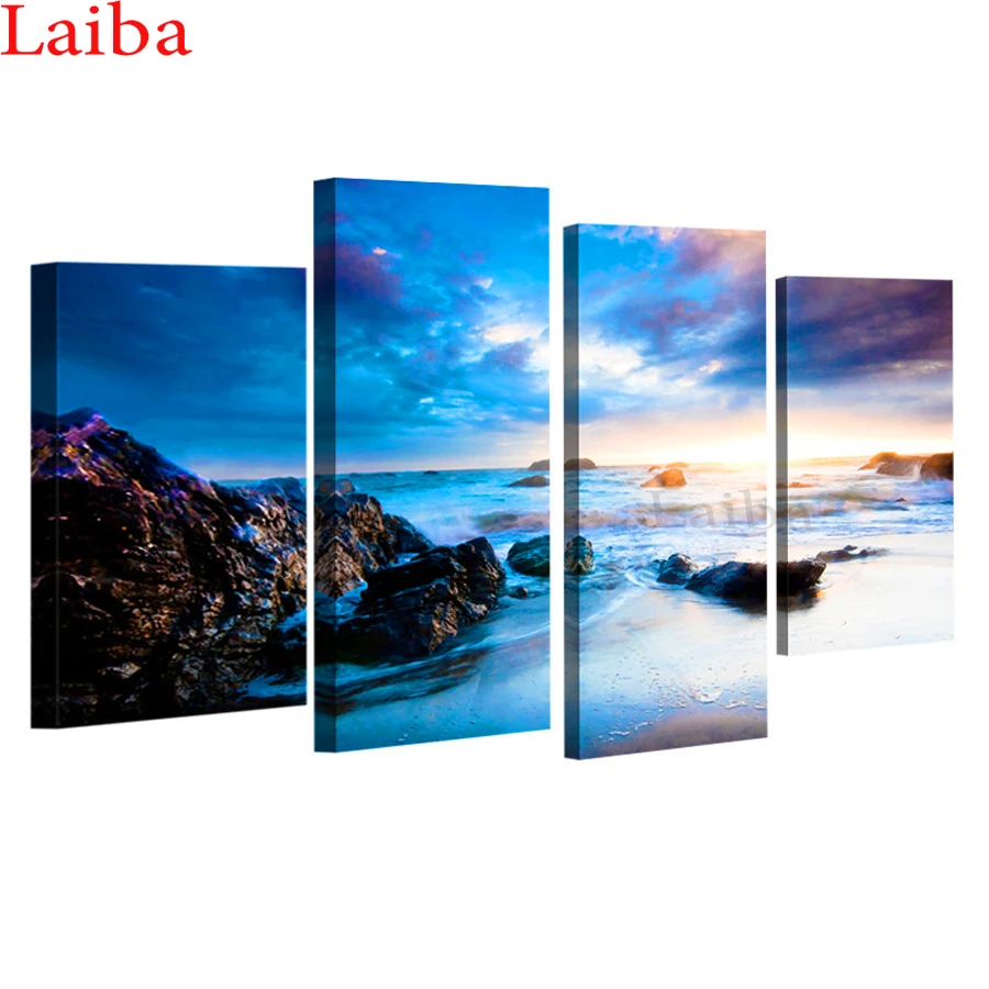 

Алмазная вышивка "морской пейзаж", круглая/квадратная, 5d, 4 шт./набор