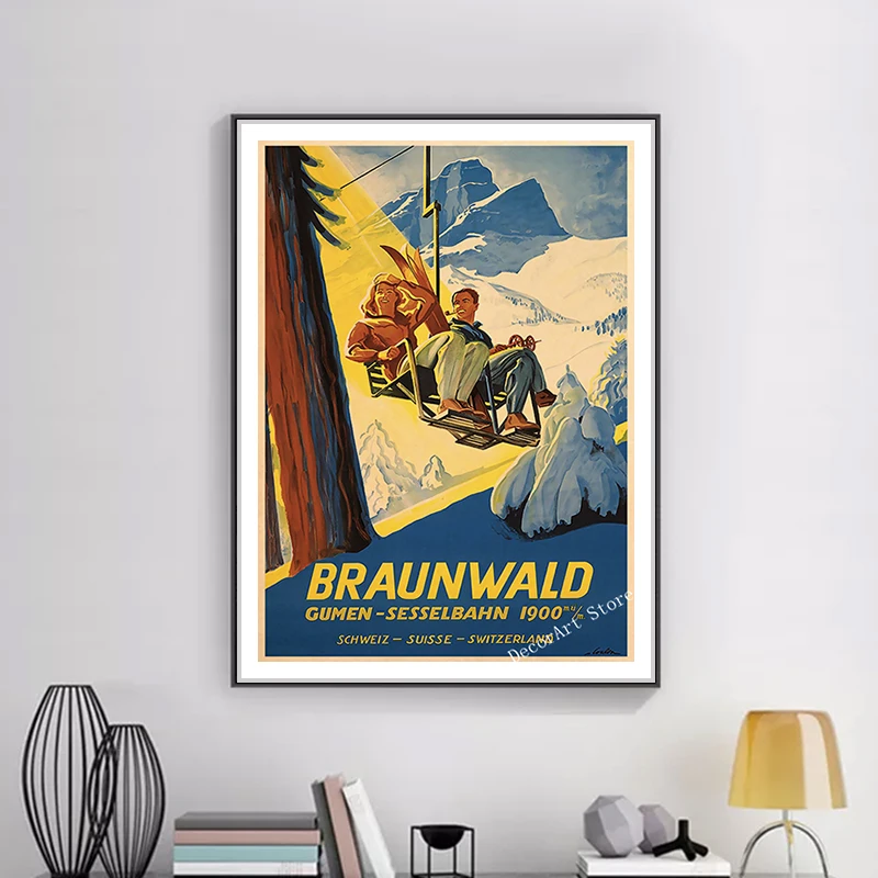 Ретро Картина на холсте лыжи в Америке катание лыжах винтажные настенные постеры