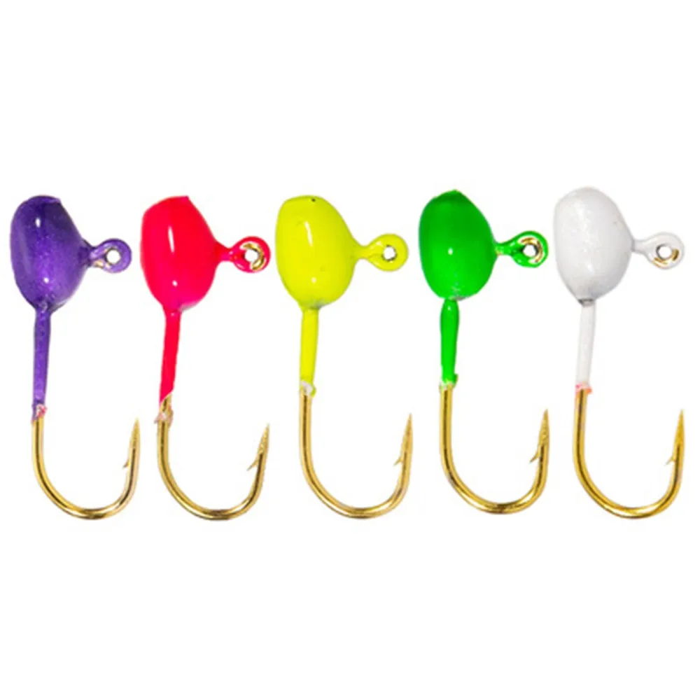 

10pcs/Box Ice Fishing Hooks Colored Jig Head Hook Weedless Multi-Color Crappie Jig Head With Hole Lures Hard Baits Soft Worm
