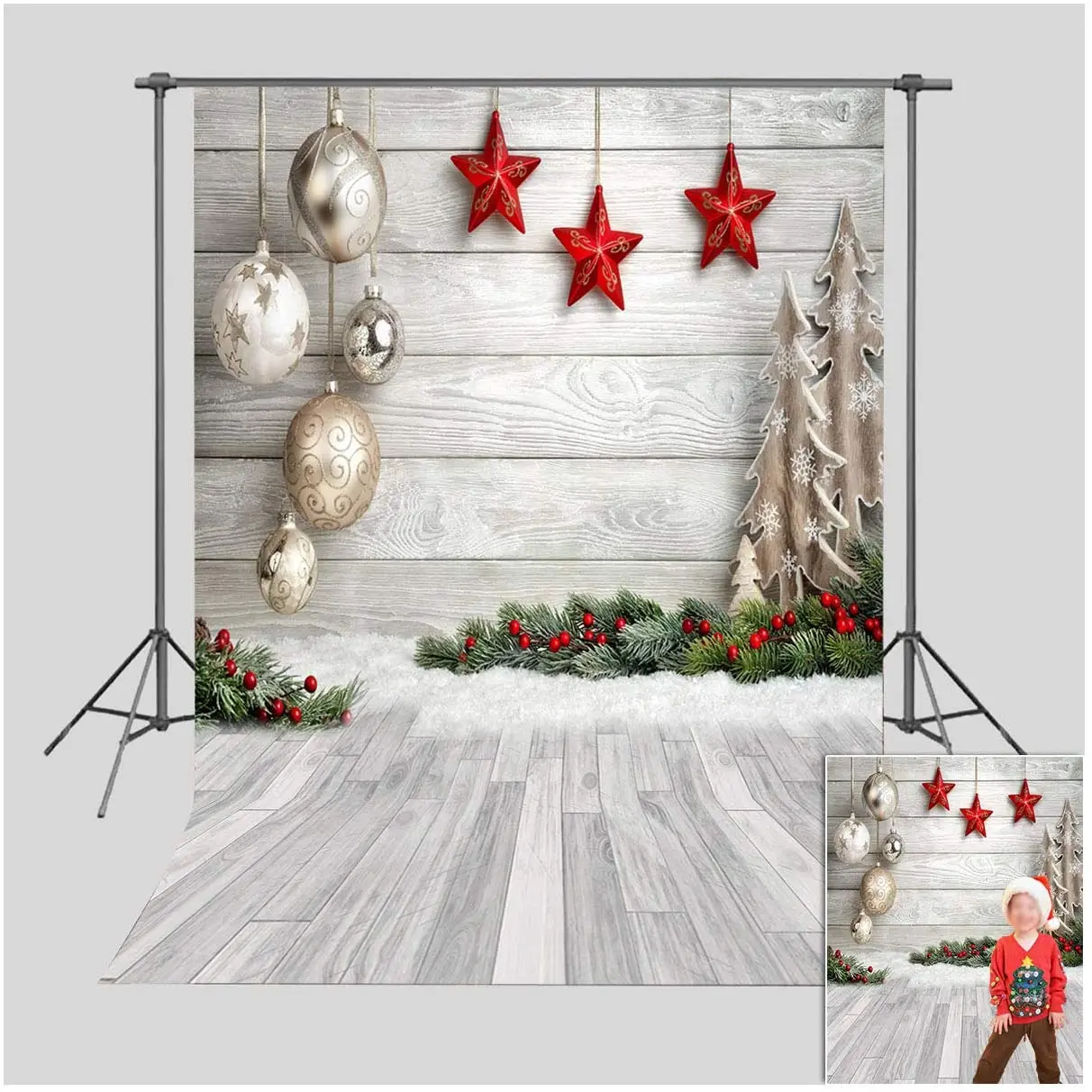 Christmas Snowflake Tree Xmas Silver White Wooden Wall Photography Backdrops 5x7ft Kids Newborn Baby Birthday Decor Banner