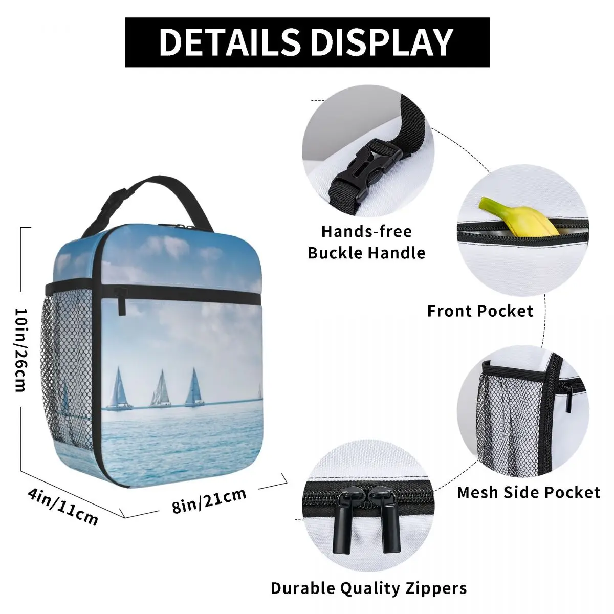 

Ocean Sailboats Lunch Bag for Women Men Large Insulated Lunch Box with Water Bottle Holder and Pockets
