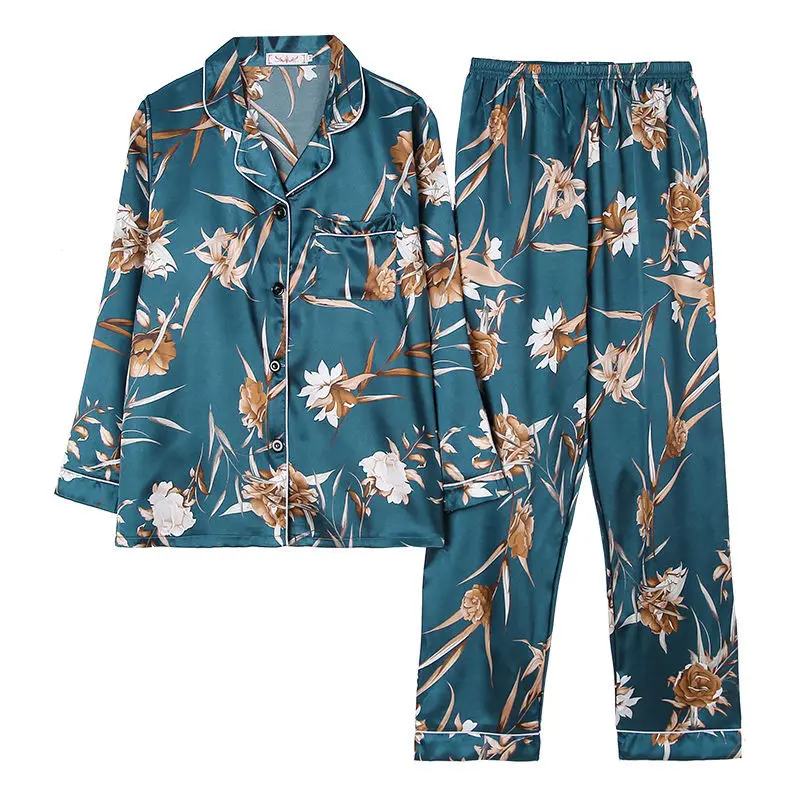 Лед Шелковая пижама Женская Осень с длинным рукавом большого размера плюс 2300 Jin