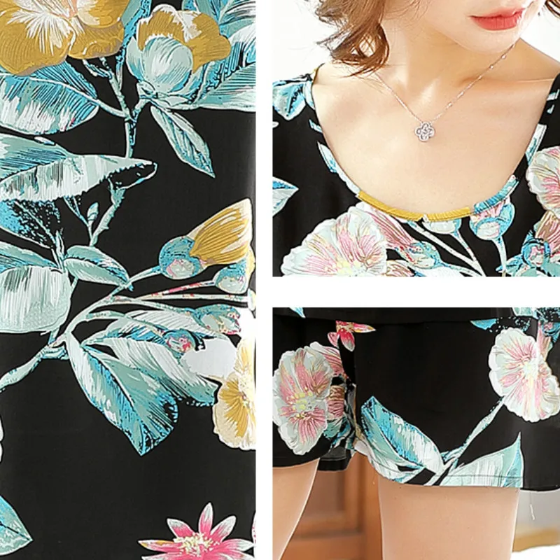 

Women Pajama Sets Floral Printed Simple Breathable Loose Sleeveless Home Wear Female Cotton Korean Style Elegant Daily Sleepwear