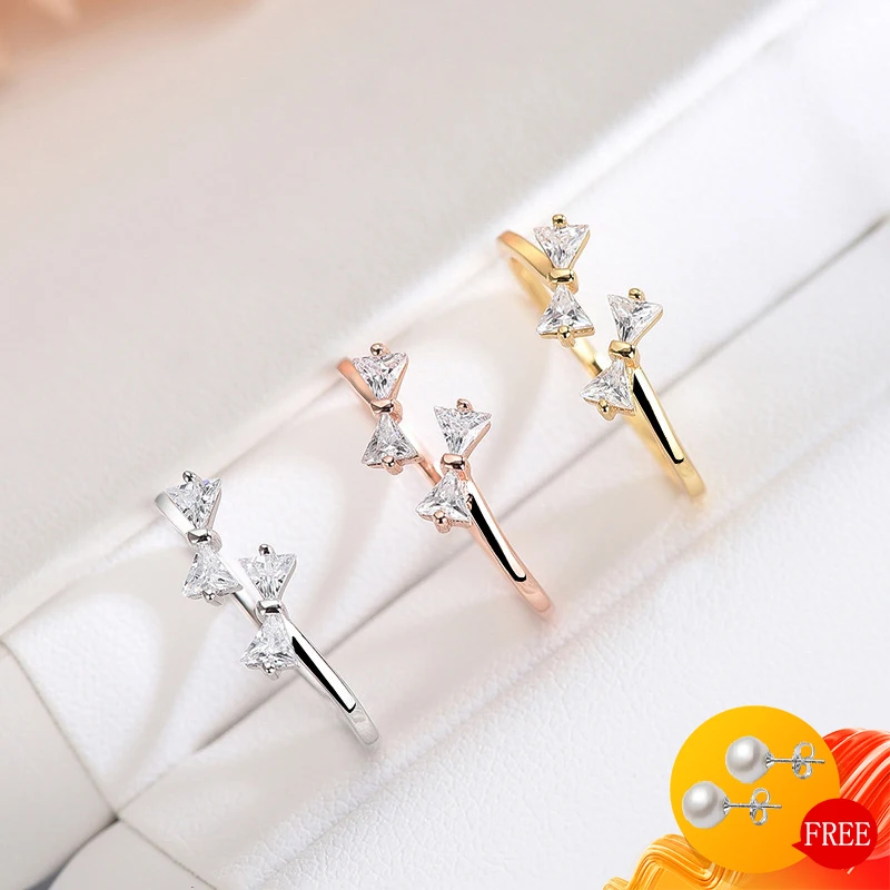 

Bowknot Shape Ring with Zircon Gemstone for Women S925 Silver Jewelry Open Finger Rings Wedding Party Bridal Ornaments Wholesale