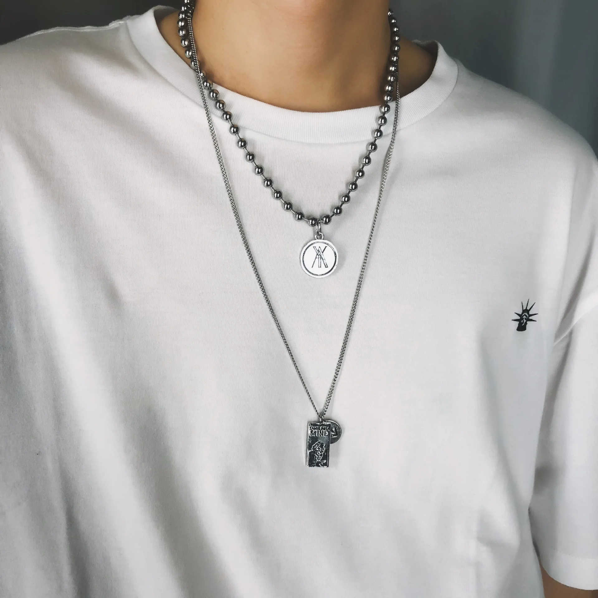 

Layered Chain Necklace Cross love Round bead party card Pendant Jewelry For Women Punk Choker GothJewelry Hip hop