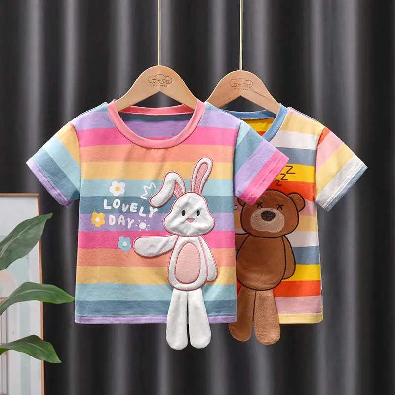 

2021 Корейская версия футболки с круглым вырезом детский летний топ с коротким рукавом P4391