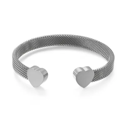 Нержавеющая сталь Сердце Манжеты Браслет Bijoux Женский золото/серебро/розовое золото полые сетки Форма себе браслеты вечерние - Окраска металла: silver
