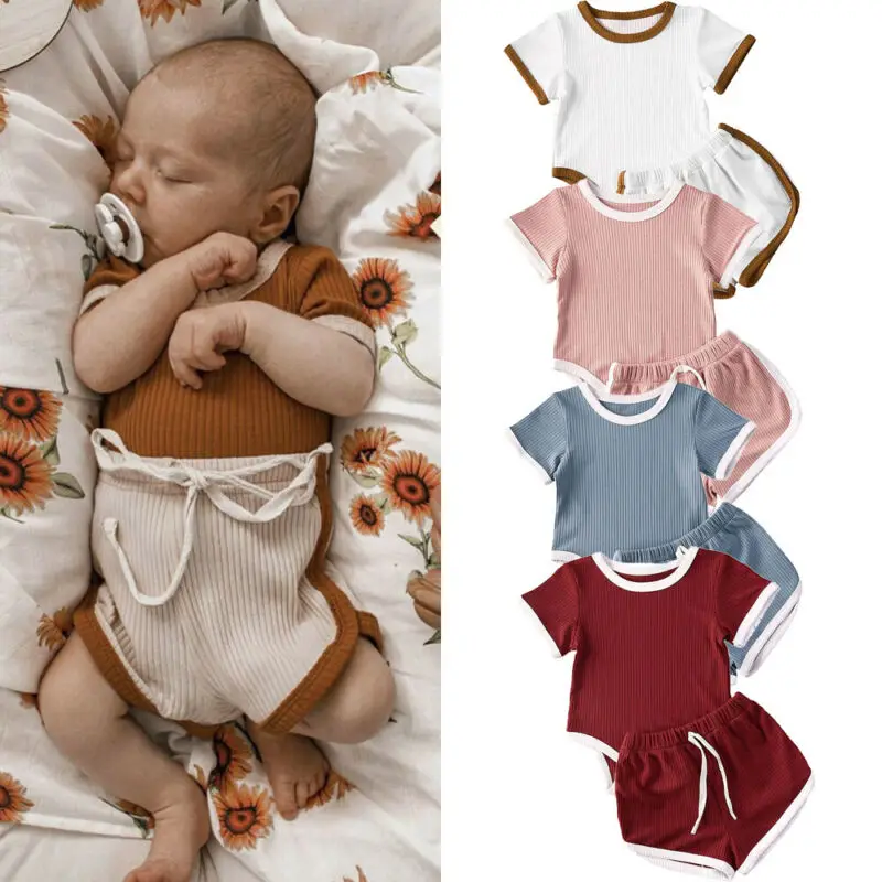 

2PCS Newborn Baby Girl Boy Clothes Short Sleeve Tops T-Shirt+Shorts Pants Outfit