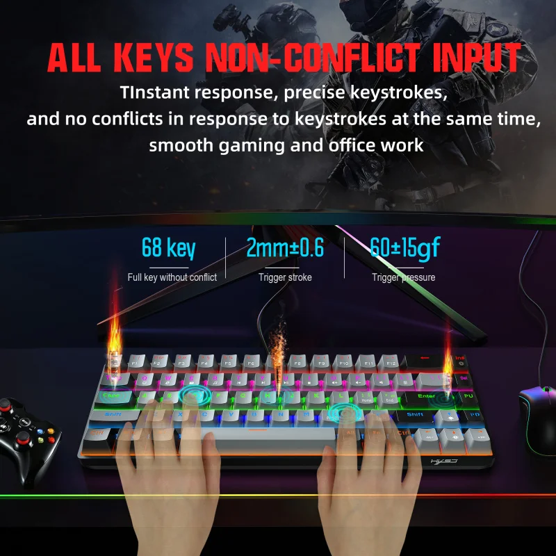 68 key mechanical keyboard gaming usb wired led backlit axis gaming mechanical keyboard optical switches for desktop free global shipping