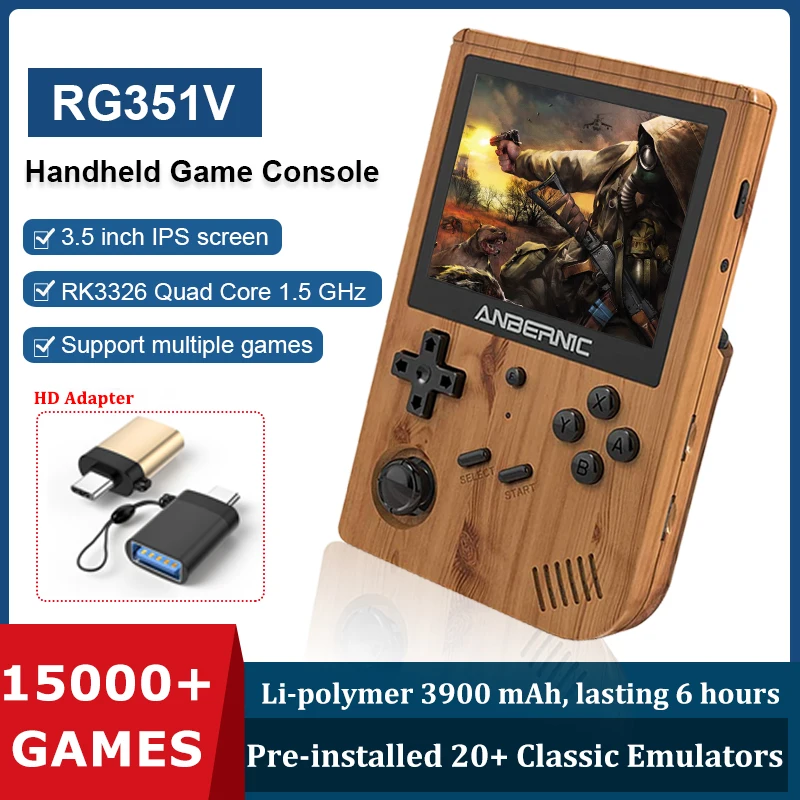 

Консоль игровая ручная RG351V, 3,5 дюйма, 16 + 128 ГБ, RK3326