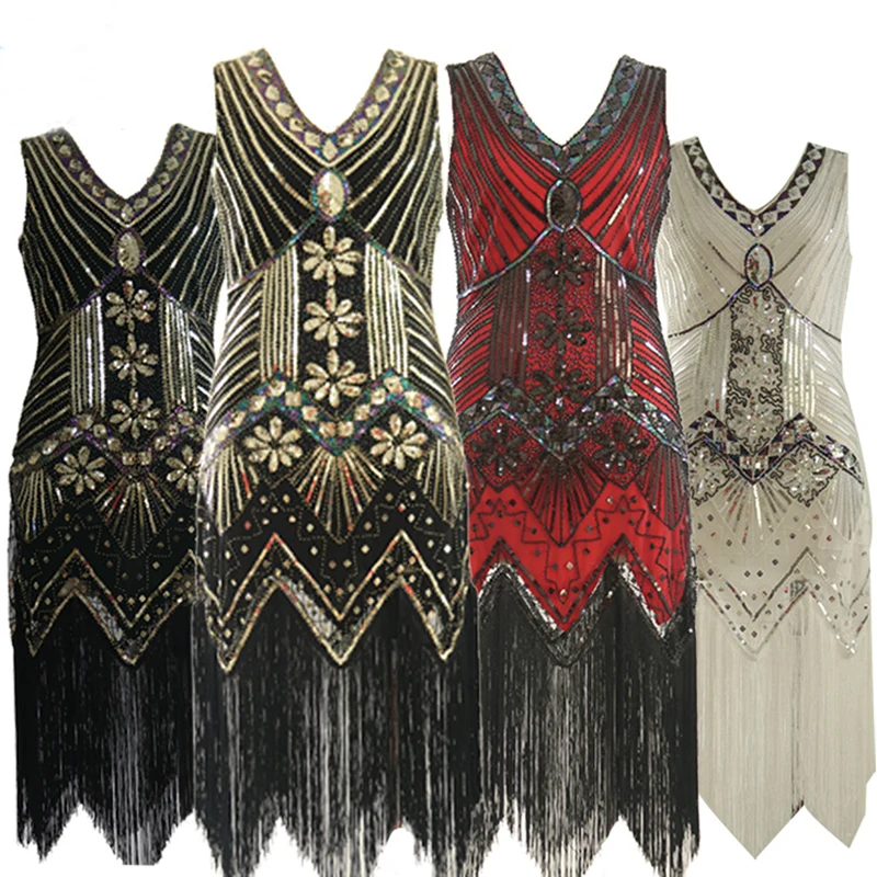 Винтажное платье Чарльстон 1920 х годов вечернее Великий Гэтсби с V образным