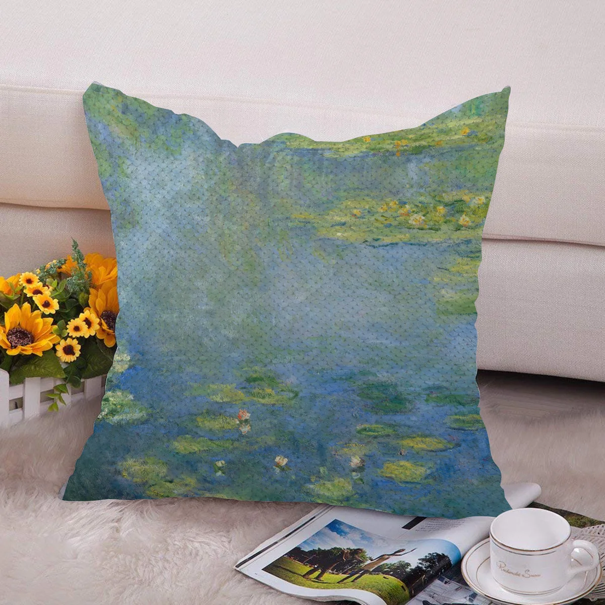 Водяные лилии 1906 от Клода Мона Русалка блесток чехол для подушки флип наволочка