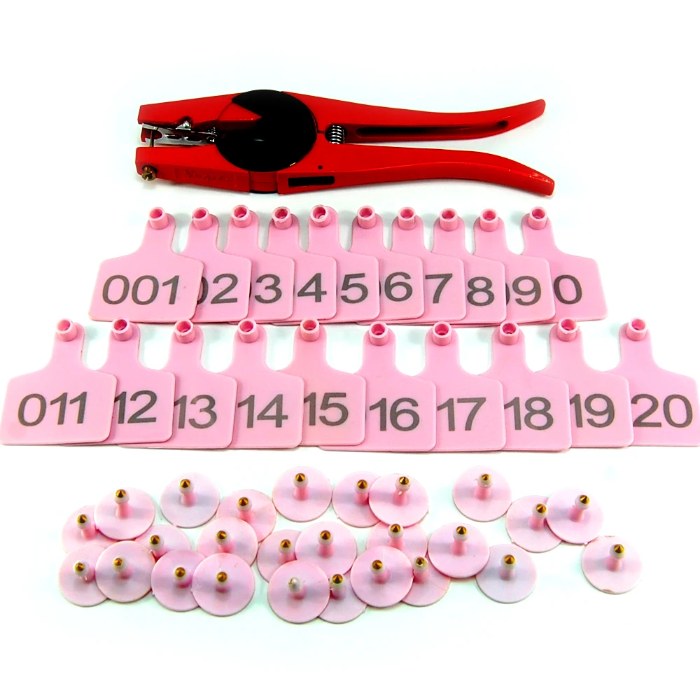 Pink Пластиковый номер Ушная бирка для скота животные серьги этикетки козы для овец, скота коровы свиньи 100 шт. бирки и 1 шт. Ушные бирки аппликатор - Цвет: Pink