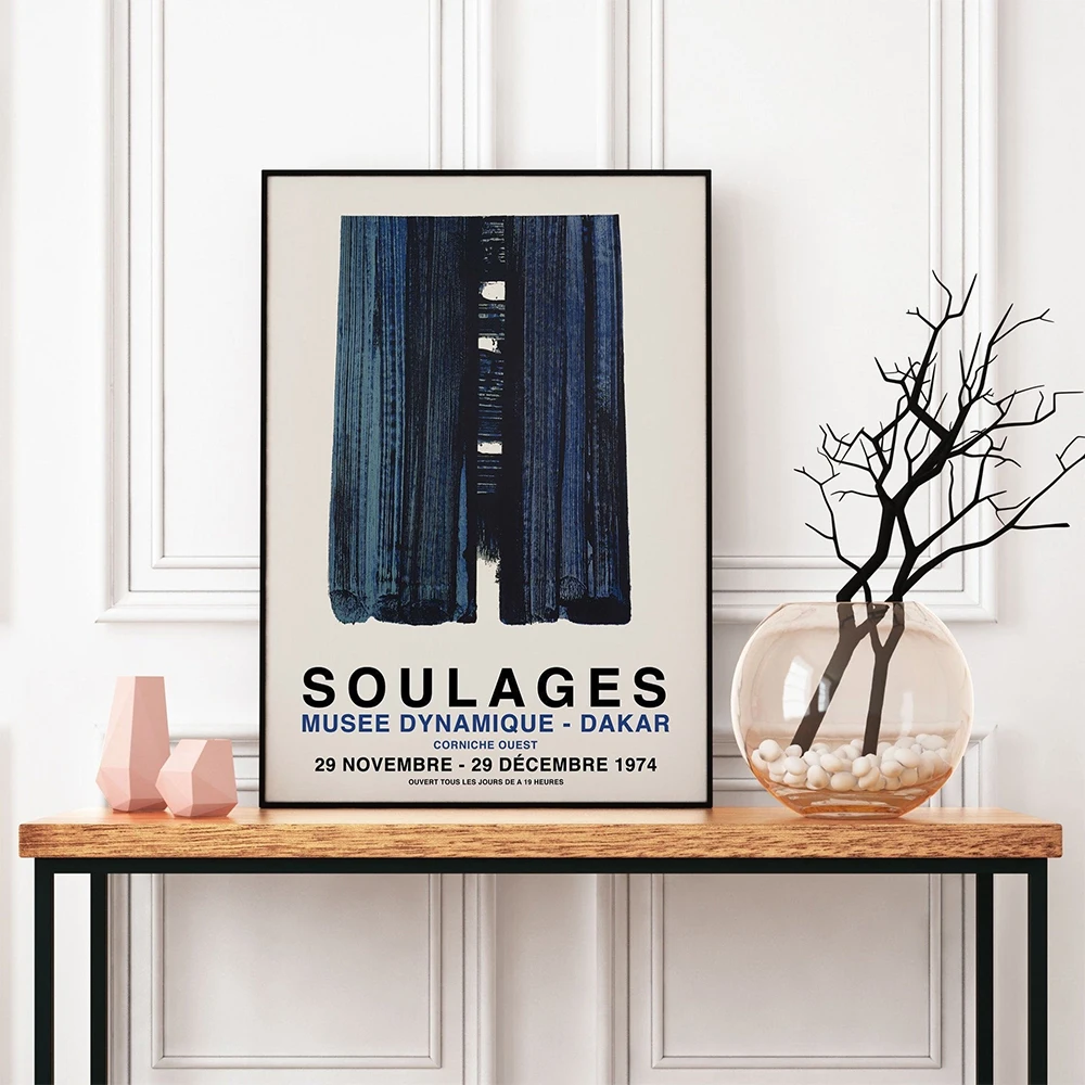 

Pierre Soulages Exhibition Poster Wall Art Geometric Print Abstract Canvas Painting Living Room Cuadros Home Decor