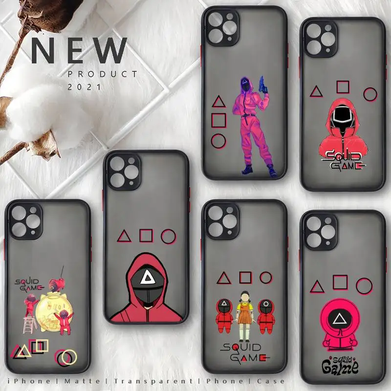 

Squid Game Phone Case Matte Transparent for iphone 11 12 pro mini XS XR X max 7 8 plus TPU Mobile bags Round Six design 067 456