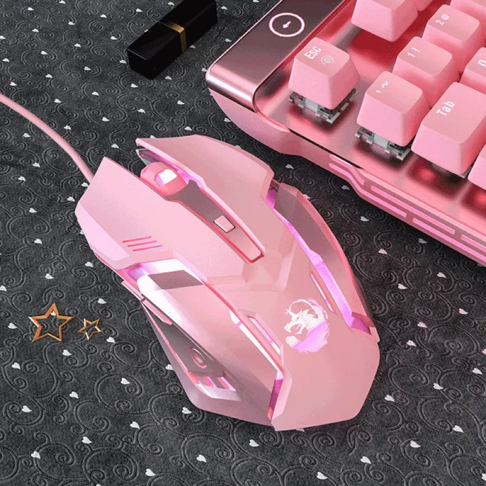 pink gaming mouse wired usb mute rgb gamer 6 buttons mice optical office computer mouse for desktop laptop ergonomic game mouse free global shipping