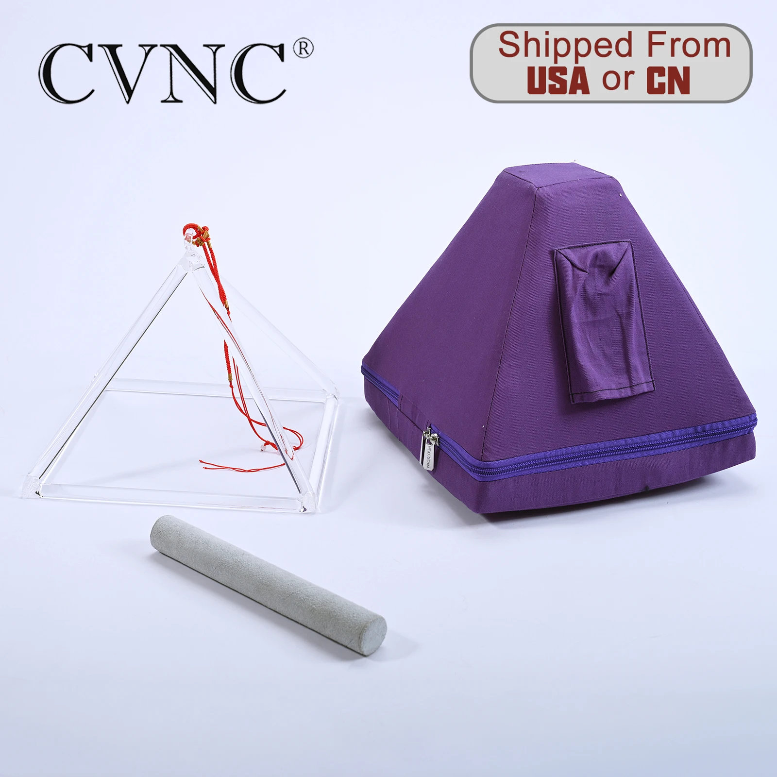 CVNC 1" чакра Прозрачный Кварцевый Поющая Пирамида с холщовой сумкой