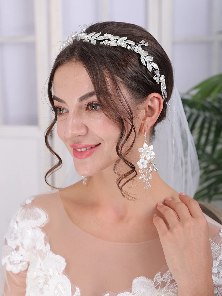 Свадебный головной убор повязка в виде листьев розовое золото серебро жемчужные