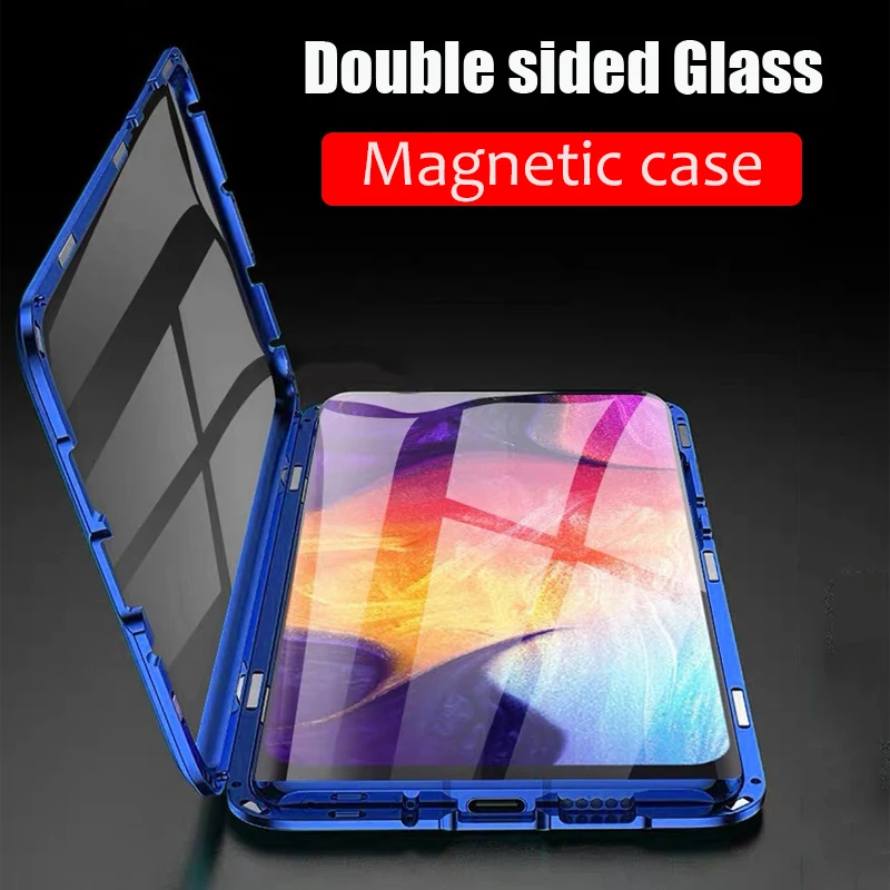 Магнитный металлический чехол для samsung Galaxy S10 Lite S9 S8 Plus Note 10 Pro 9 8 A7 A50 A60 A70 двухстороннее закаленное стекло