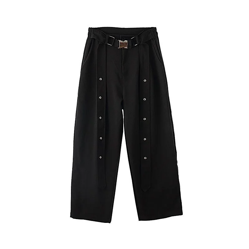 

IEFB Men's Wear Niche Black Trousers For Male 2021 Spring Autumn New Chic Ribbon Straight Loose Wide Leg Pants With Belt 9Y1619