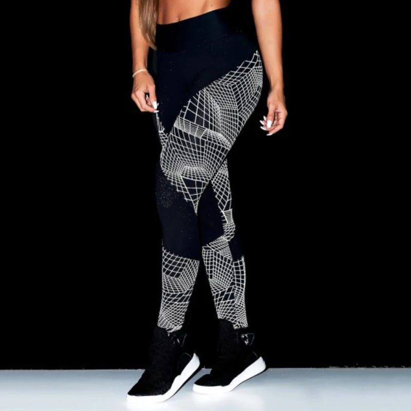 

Goocheer Women's Stretch Trousers Geometric Digital Print Pencil Pants Workout High Waist Fitness Leggins Sexy Black Leggings