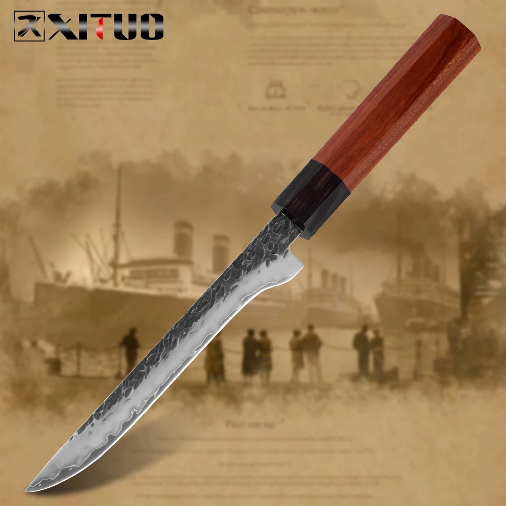 

XITUO Boning Knife Three-layer Composite Steel Kitchen Chef Knife Handmade Forged Sharp Professional Cleaver Rosewood Handle New