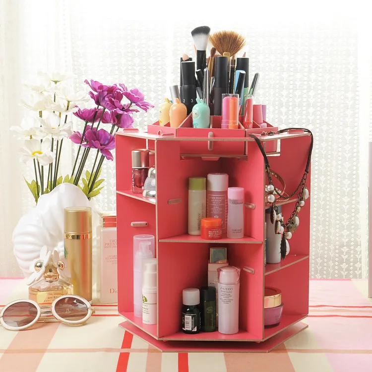 Round rotating makeup box desktop 360 degree wooden DIY storage cosmetic organizer | Дом и сад