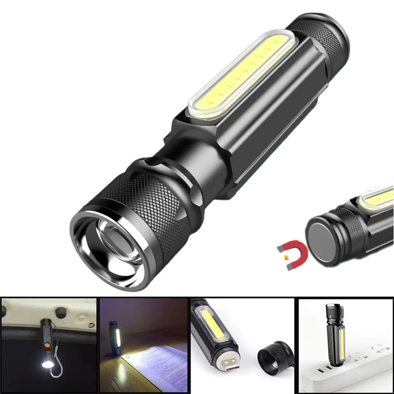 

XANES A516 800LM T6+COB Zoomable Multifunction LED Flashlight Magnet USB Rechargeable Work Lamp Portable Torch Lantern Spotlight