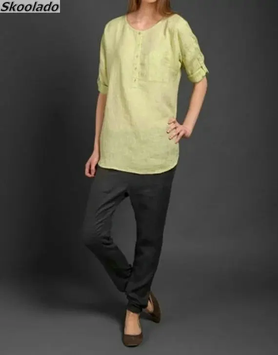 Повседневная женская обувь из хлопка и льна топы блузки украшенная вышивкой с