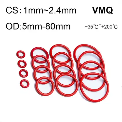 10 шт. CS 1 мм/1,5 мм/2 мм/2,4 мм, красное Силиконовое кольцо VMQ, уплотнительные кольца из пищевой резины, внешний диаметр 5 мм-80 мм