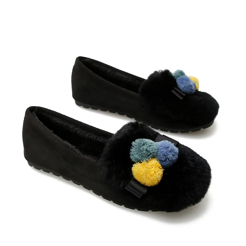 Koovan Women's Fur Flats Shoes Female Autumn Winter 2021 New Wool Cotton Shoes Outside Wear Rabbit Fur Flats For Women