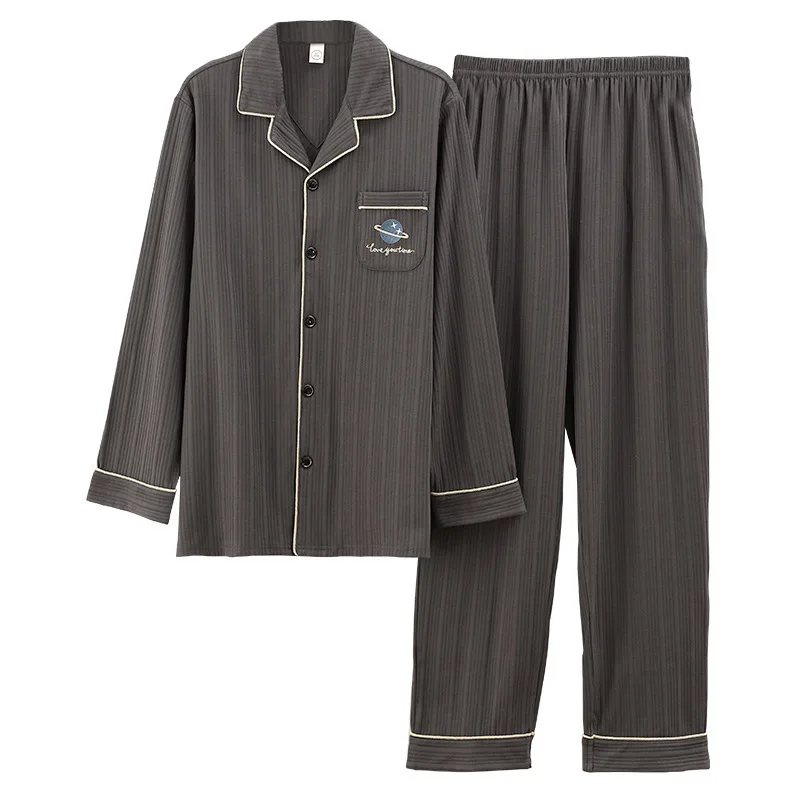 

Dormir Tops Pajamas Men's Autumn Cotton Long-sleeved Men's Large Size Loose Middle-aged Summer Cotton Home Service Suit Fashion