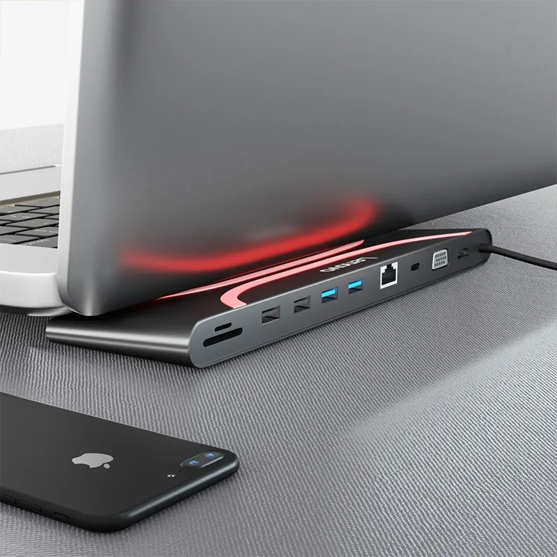 USB-концентратор Lenovo типа C 10-портовый разветвитель для HDMI VGA USB 3 0 RJ45 TF SD | Компьютеры
