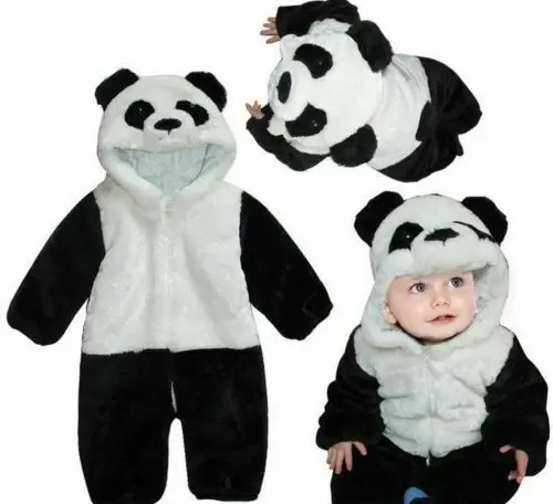 

Baby Boy Girl cute Kid Warm Winter panda romper Overall Romper Clothes Hooded Climbing Pajamas Clothing Set Costume pokemon bebe